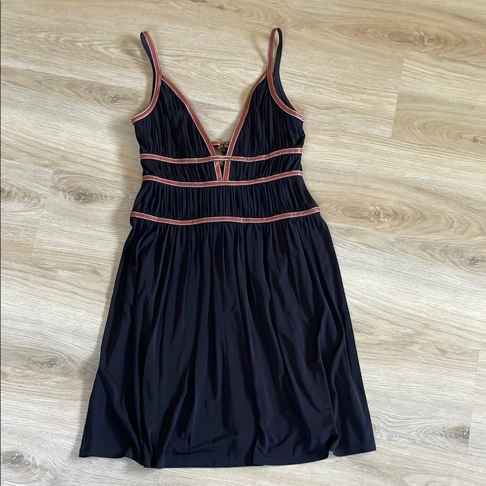 BCBGMaxAzria Black Dress with Brown Trim Stitching Size 8